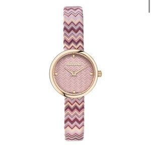 Missoni M1-29 Zig-zag Stainless Steel Watch, pink multicolored leather strap NWT